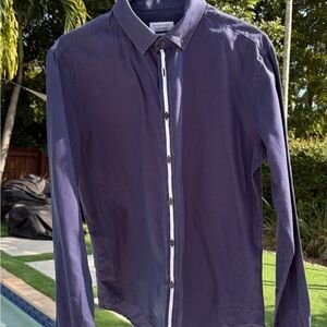 Zara Men's Deep Purple Casual Button-Down Shirt